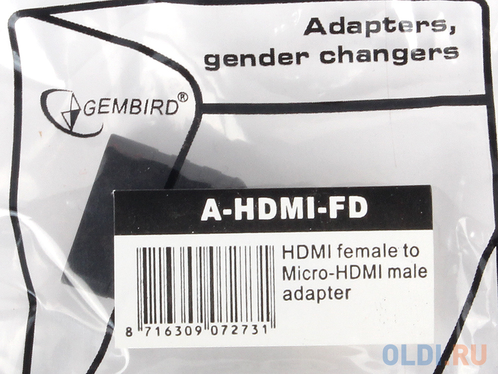 Переходник HDMI-microHDMI Gembird, 19F/19M, золотые разъемы, пакет  A-HDMI-FD - фото 3