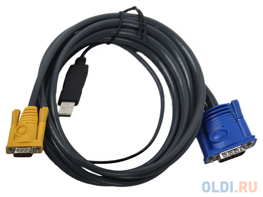 Шнур, мон+клав+мышь USB, SPHD15=>HD DB15+USB A-Тип, Male-2xMale,  8+4 проводов, опрессованный,   3 метр., черный, (с поддержкой KVM PS/2) (2L-5203U
