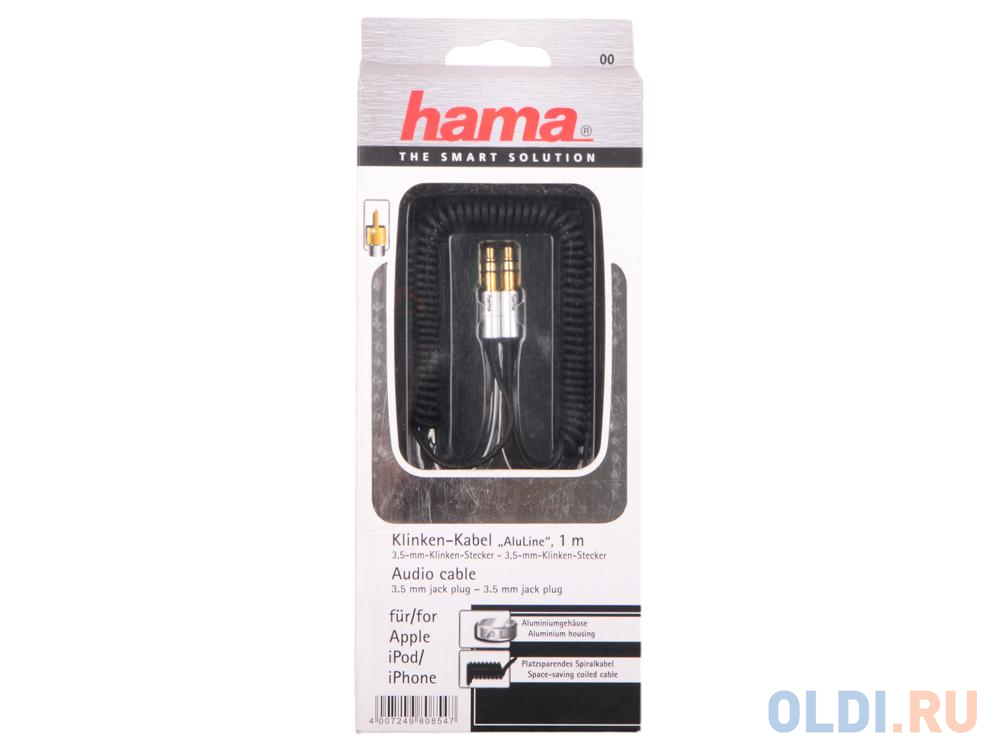 Кабель Hama H-80854 3.5мм (m)-3.5мм (m) позолоченные контакты витой 0.26м черный от OLDI