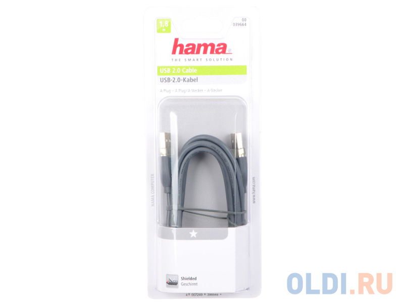 

Кабель соединительный USB 2.0 AM-AM 1.8м Hama H-39664 серый