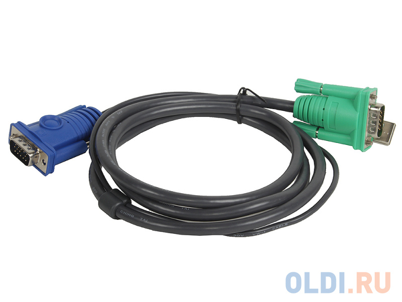 Шнур, мон+клав+мышь USB, SPHD15=HD DB15+USB A-Тип ATEN (2L-5201U) Male-2xMale,  8+4 проводов, опрессованный,   1.2 метр., черный кабель aten kvm cable 2l 5202u кабель для kvm usb am db15 m pc на sphd15 m kvm 1 8м