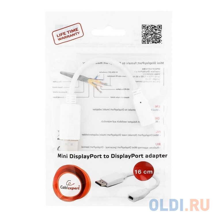 

Переходник Cablexpert Mini DisplayPort - DisplayPort 0.16м белый A-mDPF-DPM-001-W