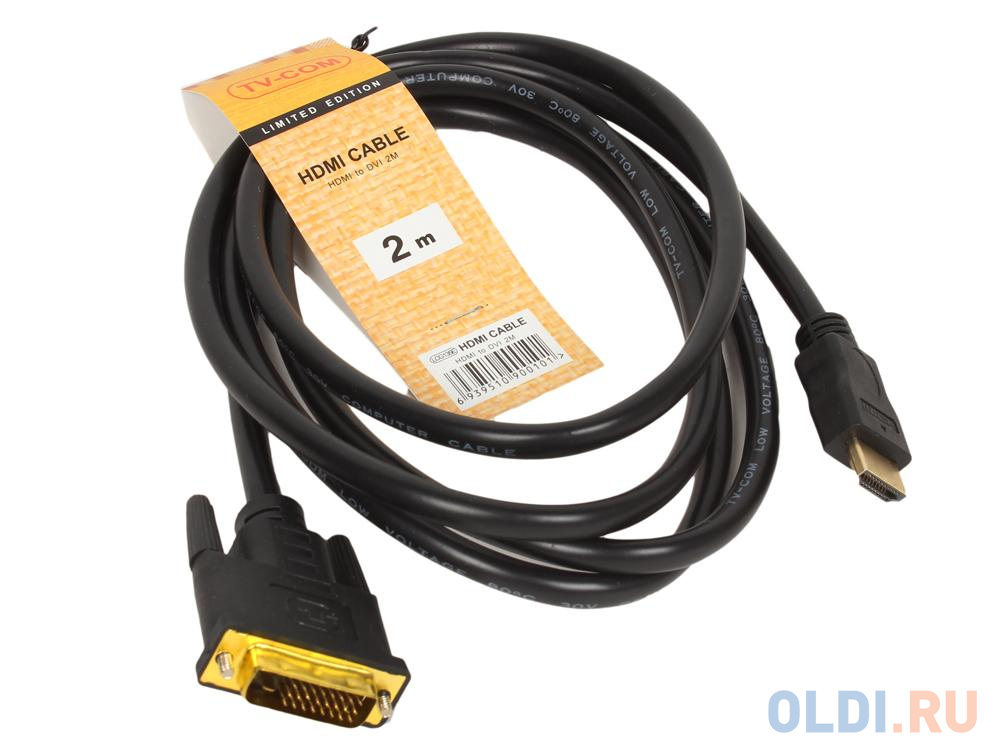 Кабель HDMI to DVI-D (19M -25M) 2м, TV-COM <LCG135E-2M кабель hdmi to dvi d 19m 25m 3м tv com lcg135e 3m