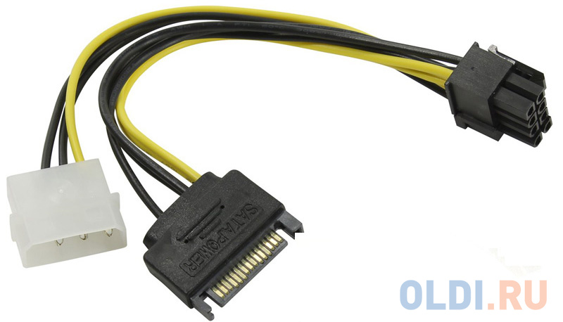 Переходник питания для PCI-Ex видеокарт Molex 4pin (M) + SATA 15pin (M) - 8pin ORIENT C578 фото