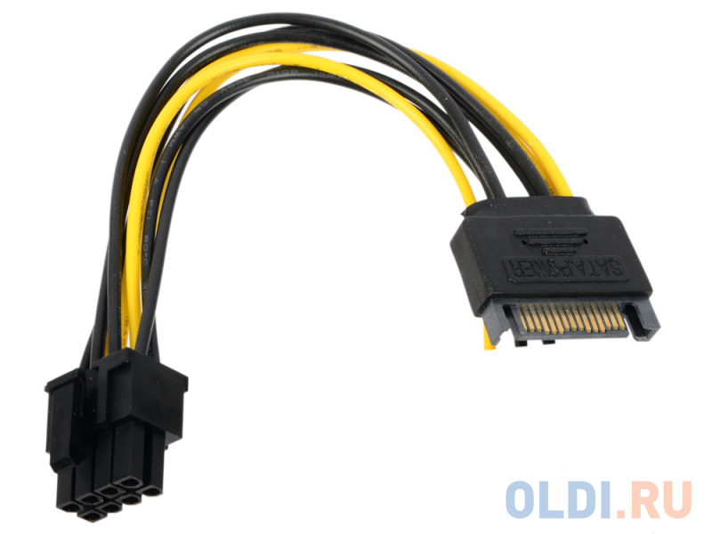 Переходник питания для PCI-Ex видеокарт Molex 4pin (M) + SATA 15pin (M) - 8pin ORIENT C578 разветвитель питания cablexpert cc psu 83 2xsata pci express 8pin для подключения в к pci е 8pin к б п atx