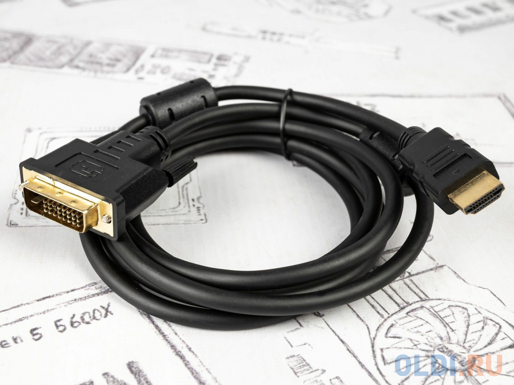 Кабель HDMI-DVI ExeGate EX-CC-HDMIM-DVIM-1.8 (19M/19M, single link, 1,8м,позолоченные контакты) Вид№2