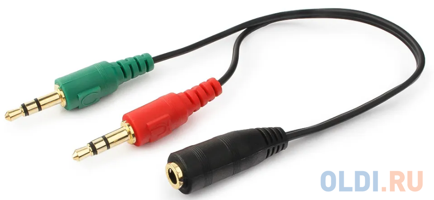 Кабель аудио сигнала Cablexpert, джек3.5 нушники + 3.5 микрофон-> джек3.5 4pin, длина 20см, черный (CCA-418) кабель разветвитель аудио сигнала cablexpert джек3 5 папа 2х джек3 5 мама 10см cca 415 0 1m
