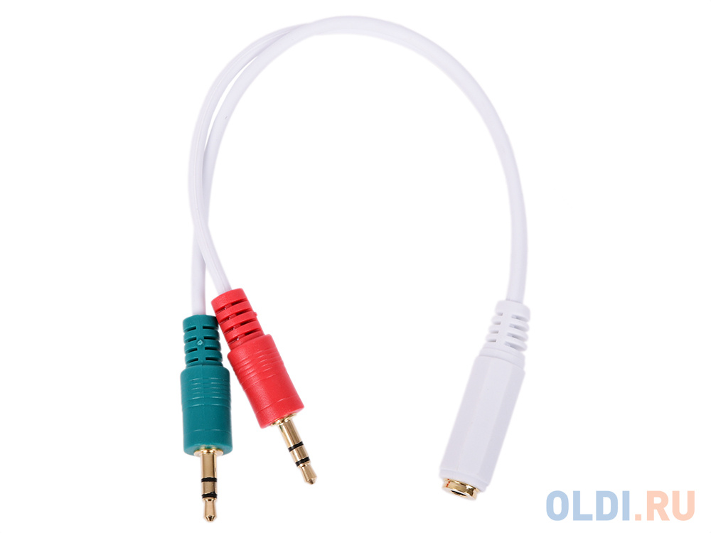Кабель аудио сигнала Cablexpert CCA-418W, джек3.5 наушники + 3.5 микрофон- джек3.5 4pin, длина 20см, белый