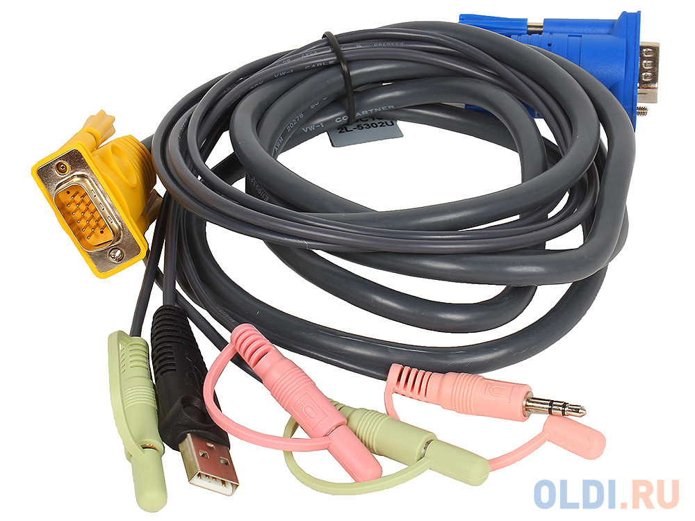 ATEN KVM Cable 2L-5302U Кабель для KVM: USB(Am)+DB15(m)+2*Audio (PC) -на- SPHD15(m)+2*Audio (KVM),1.8м фото