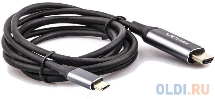 Кабель-адаптер USB 3.1 Type-Cm --> HDMI A(m) 4K@60Hz, 1.8m ,Aluminium Shell,VCOM <CU423MC-1.8M> док станция exegate dub 21c pd cr h кабель адаптер usb type c 2xusb3 0 card reader pd 100w hdmi 4k 60hz plug
