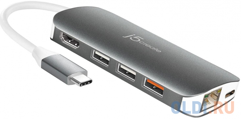 Мульти-переходник j5create USB-C с HDMI / Ethernet / USB Type-A 3.1 /PD 3.0 / Картридером