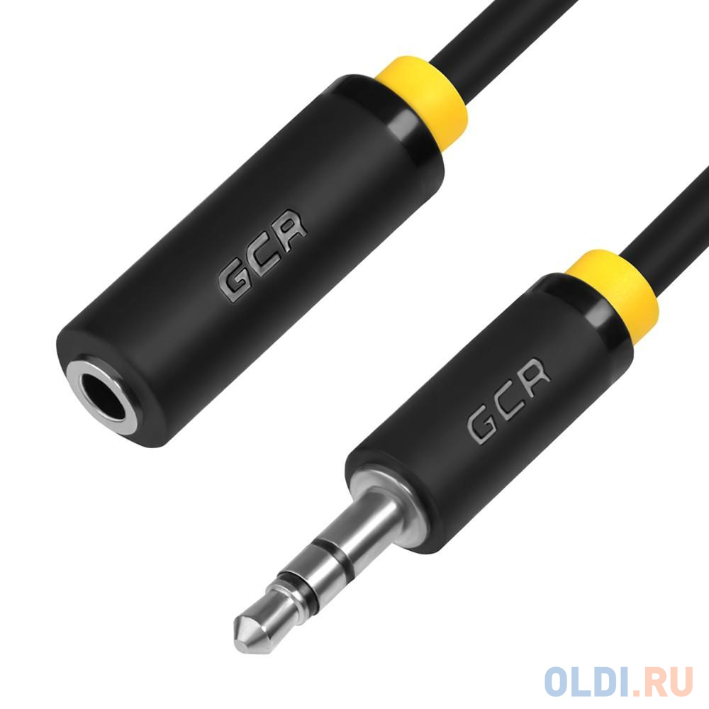 GCR Удлинитель аудио 1.5m jack 3,5mm/jack 3,5mm черный, желтая окантовка, ультрагибкий, 28AWG, M/F, Premium GCR-STM1114-1.5m, экран, стерео