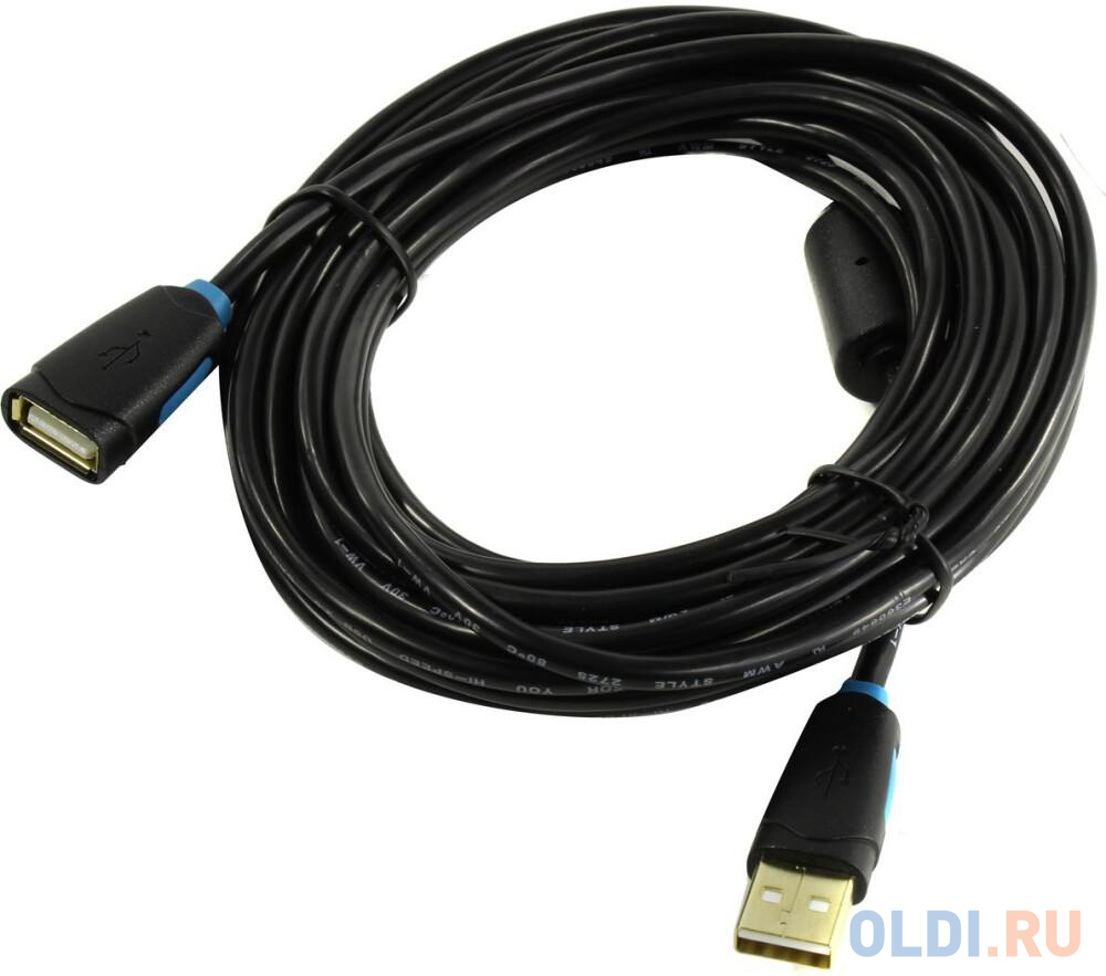 Кабель-удлинитель Vention USB 2.0 AM/AF - 5м Чёрный микрофон cbr cbm 011 проводной петличка для использования с пк разъём мини джек 3 5 мм длина кабеля 1 8 м чёрный