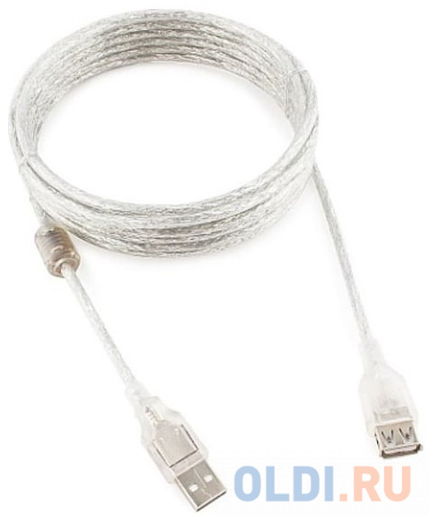 

Cablexpert Кабель удлинитель USB2.0 Pro, AM/AF, 4,5м, экран, 2 феррит.кольца, прозрачный (CCF-USB2-AMAF-TR-15), Прозрачная изоляция