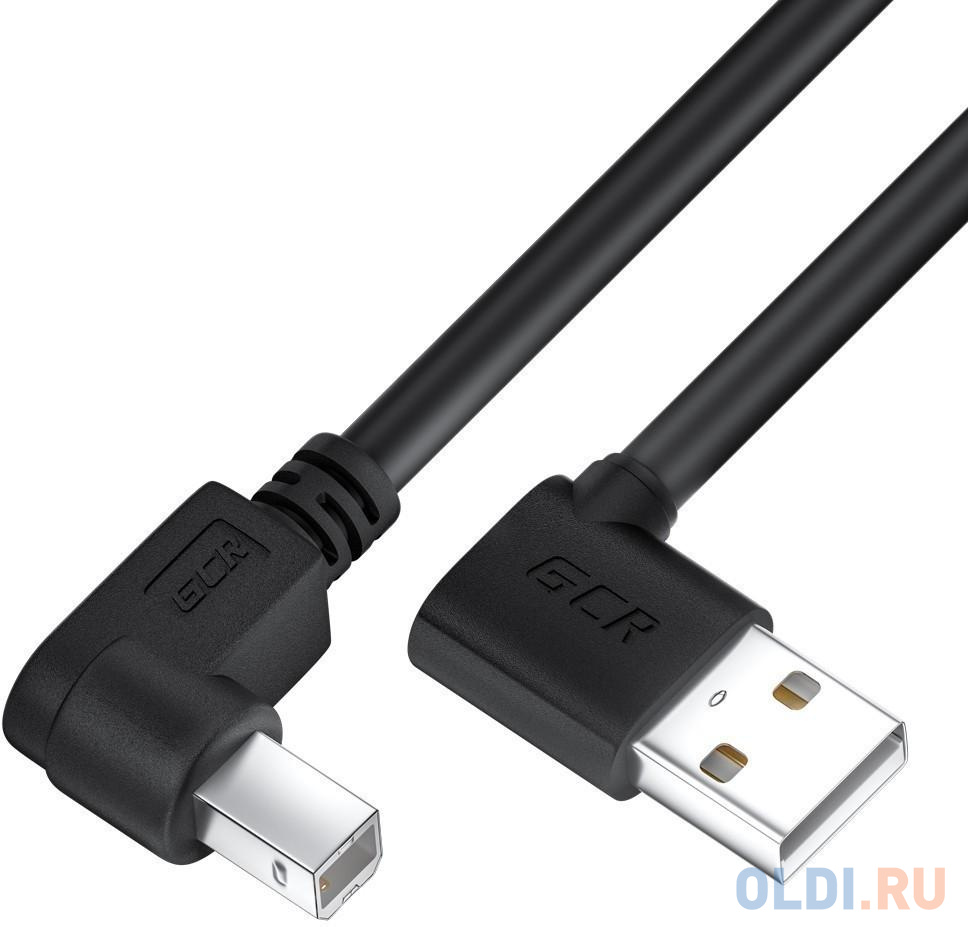 GCR Кабель 1.0m USB 2.0, AM угловой левый/BM угловой левый, черный, 28/28 AWG, экран, армированный, морозостойкий, GCR-52515