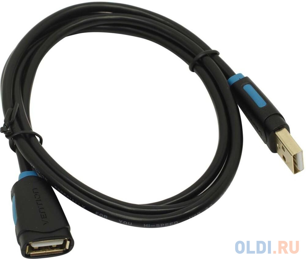 Кабель-удлинитель Vention USB 2.0 AM/AF - 1м Чёрный микрофон cbr cbm 011 проводной петличка для использования с пк разъём мини джек 3 5 мм длина кабеля 1 8 м чёрный