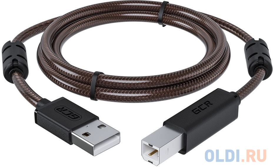 GCR Кабель PROF 1.5m USB 2.0, AM/BM, черно-прозрачный, ферритовые кольца, 28/24 AWG, экран, армированный, морозостойкий, GCR-52414 кабель dvi dvi 1 8м single link gembird экранированный ферритовые кольца пакет cc dvi bk 6