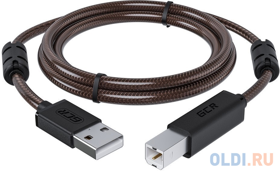 GCR Кабель PROF 1.5m USB 2.0, AM/BM, черно-прозрачный, ферритовые кольца, 28/24 AWG, экран, армированный, морозостойкий, GCR-52414 шланг армированный маслостойкий eco ф 10 16 мм длина 5 м ahr 0510