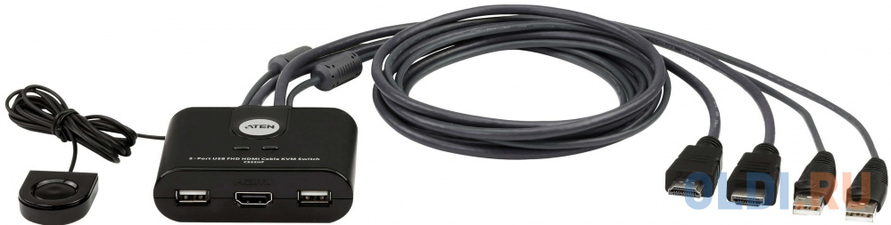 ATEN 2-Port USB FHD HDMI Cable KVM Switch переключатель kvm aten cs692 at kvm audio 1 user usb hdmi 2 cpu usb hdmi со встр шнурами usb audio 2x1 2м 1920x1200 настол исп станда