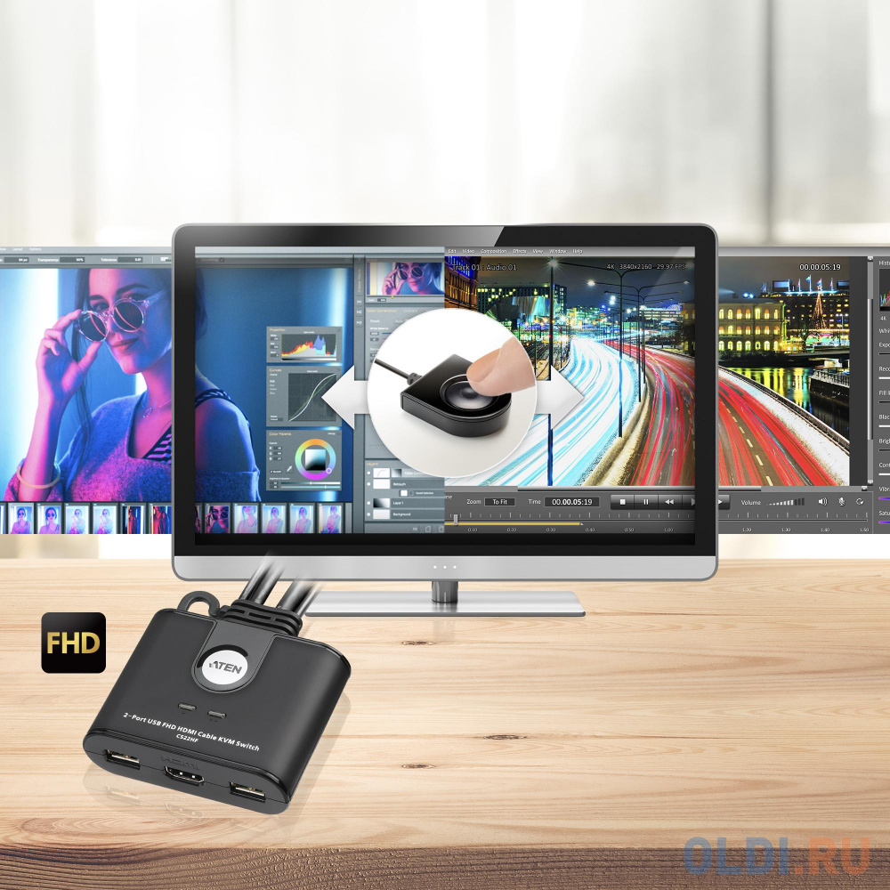 ATEN 2-Port USB FHD HDMI Cable KVM Switch фото