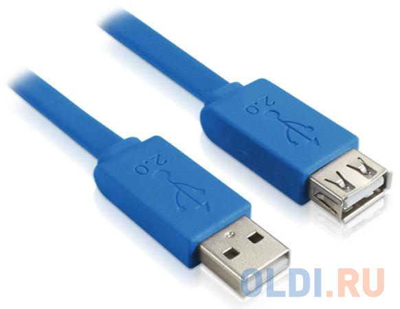 Кабель удлинительный USB 2.0 AM-AF 0.5м Greenconnect плоский синий GCR-UEC2M2-BD-0.5m