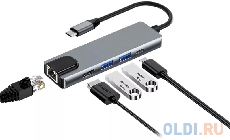 Адаптер USB 3.1 Type-Cm ->HDMI A(m) 4K@30Hz, RJ45, 2XUSB3.0, PD, iOpen <ACU435M> фото