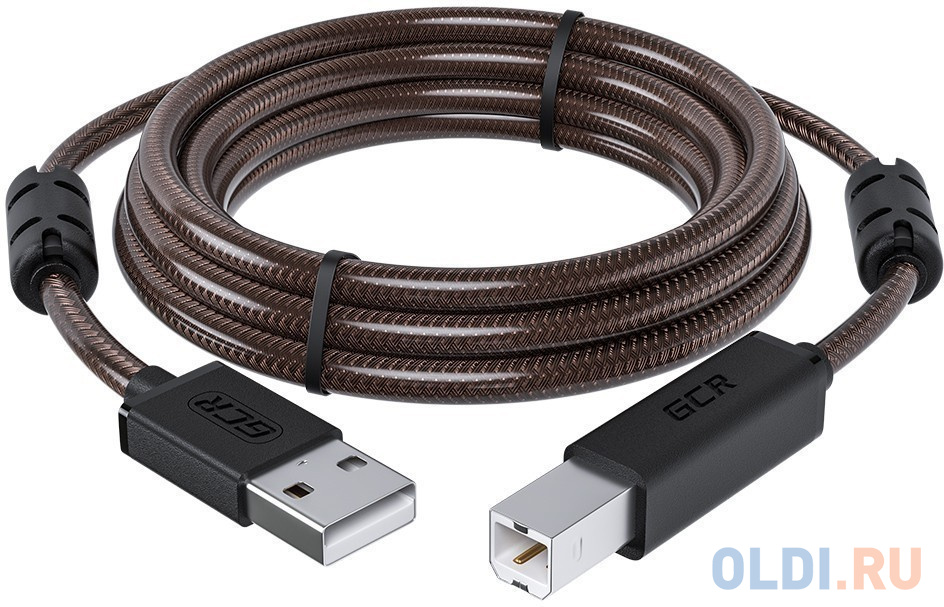 GCR Кабель PROF 2.0m USB 2.0, AM/BM, черно-прозрачный, ферритовые кольца, 28/24 AWG, экран, армированный, морозостойкий, GCR-50603 Вид№2