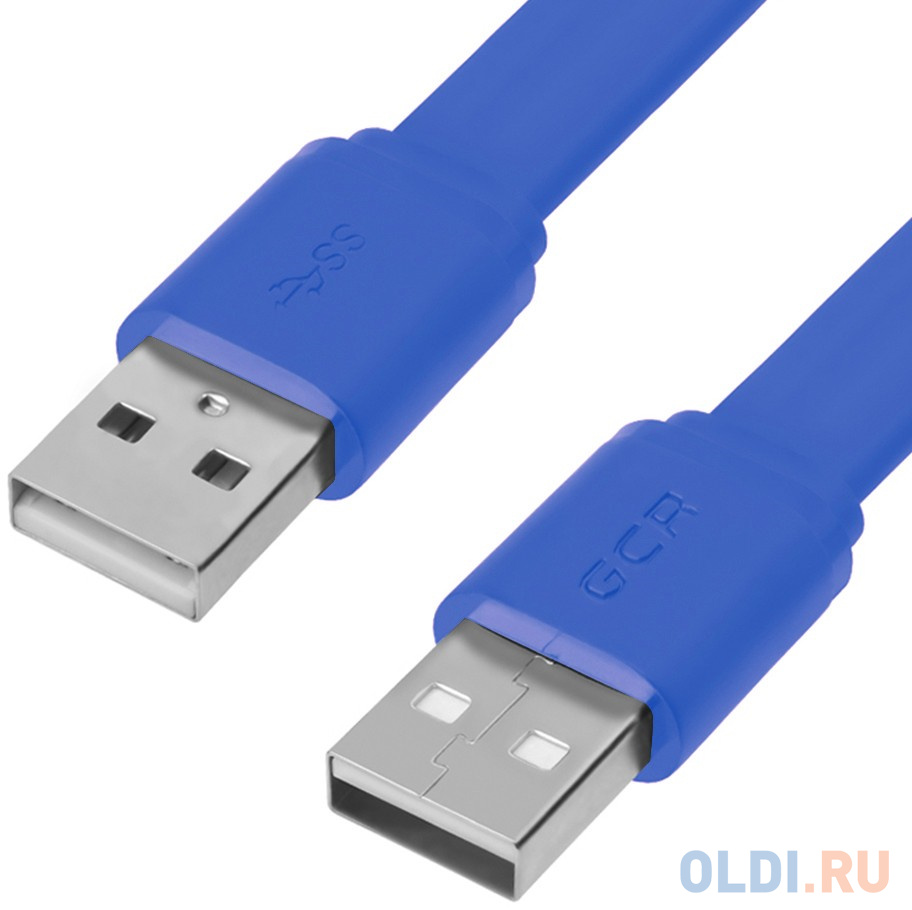 GCR Кабель PROF 3.0m USB 2.0 AM/AM, плоский, синий, 28/24 AWG, экран, заземление, морозостойкий, GCR-55572