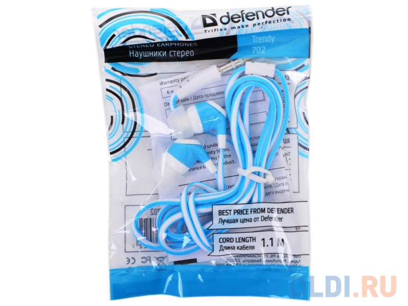 

Наушники Defender Trendy-702 для MP3, белый&голубой, 1,1 м