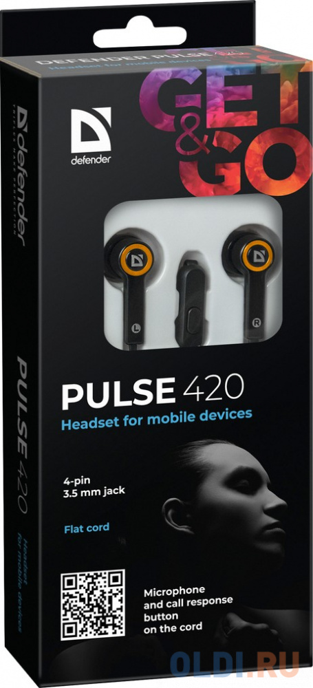 Гарнитура Defender Pulse-420 orange 4-пин 3,5 мм jack, кабель-1,2м Вид№5