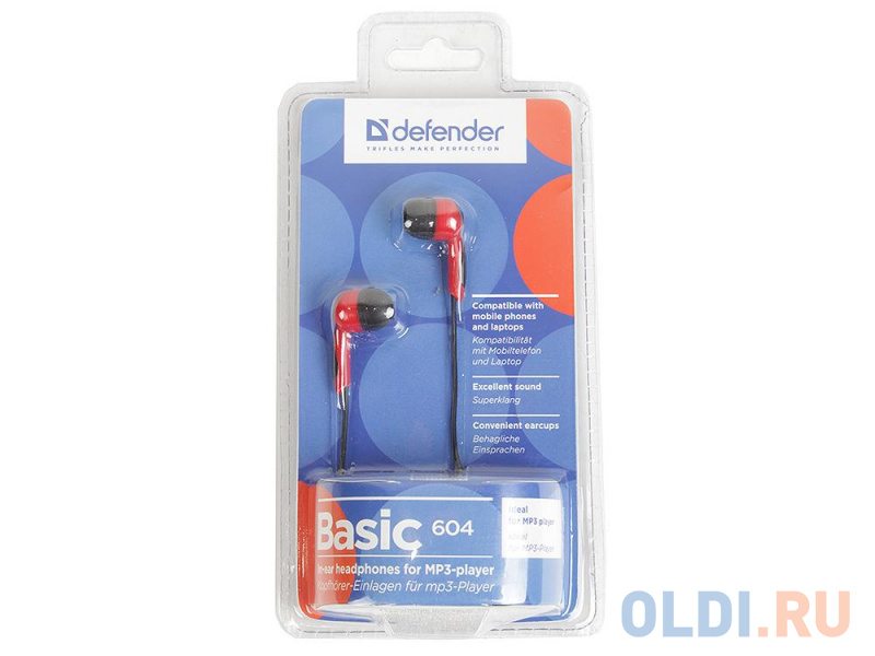 Наушники Defender Basic-604 Red кабель 1,2 м фото