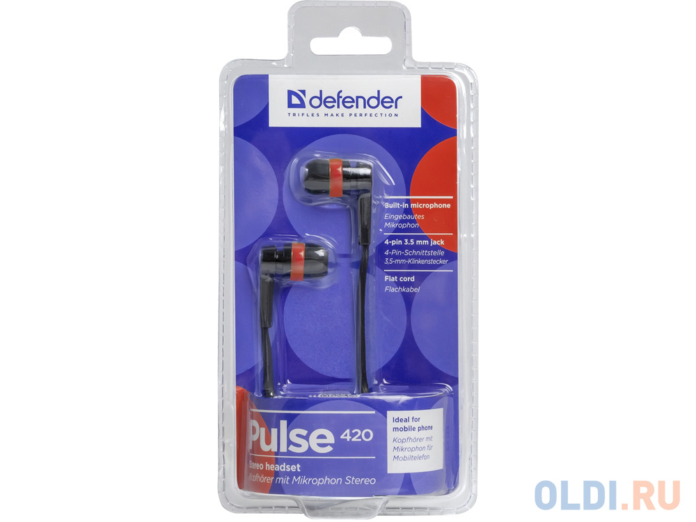 Гарнитура Defender Pulse-420 Black/red 4-пин 3,5 мм jack, кабель-1,2м Вид№5