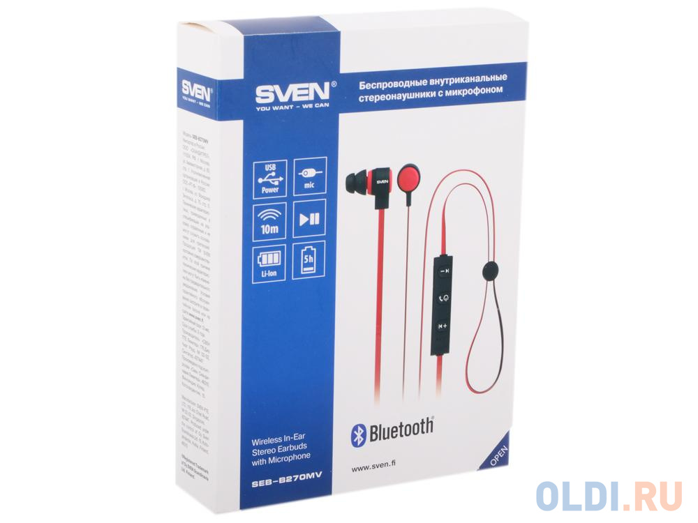 Гарнитура SVEN SEB-B270MV, черный-красные (Bluetooth) с микрофоном SV-013240 - фото 1