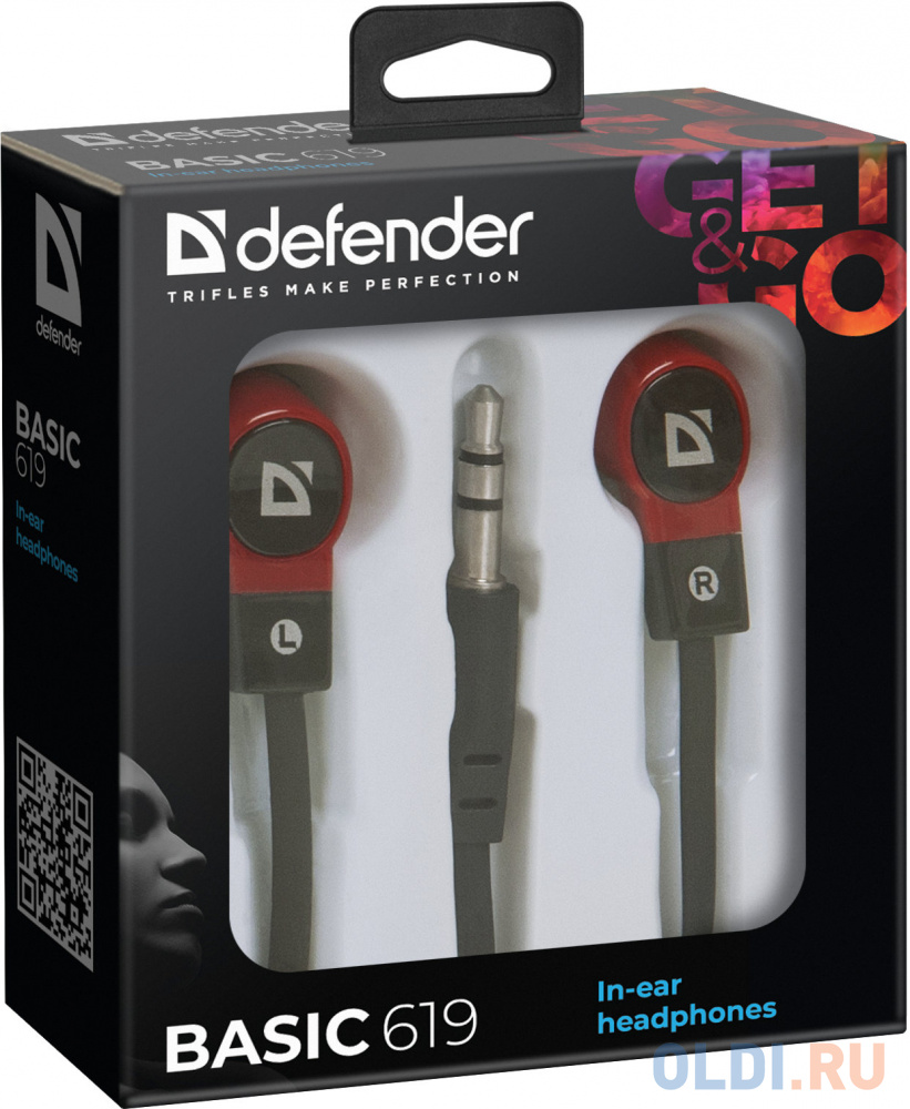 Наушники Defender Basic-619 Black/red кабель 1,1 м Вид№2