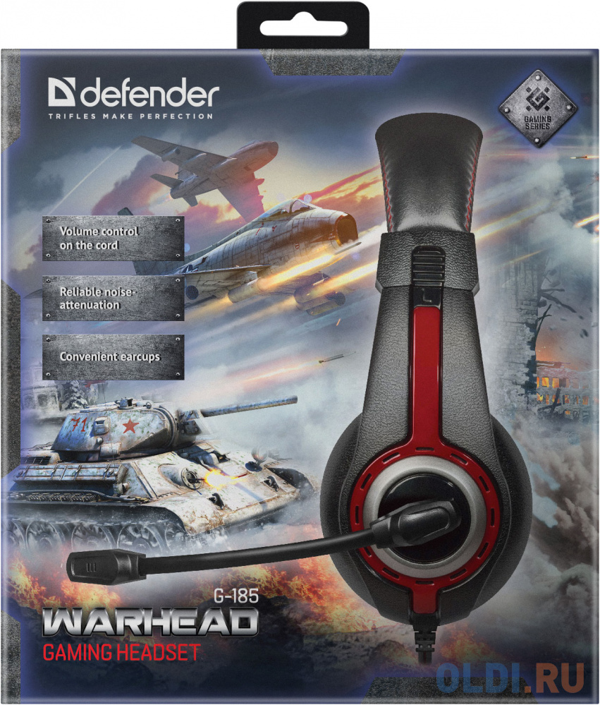Гарнитура Defender Warhead G-185 черный+красный 2 м. фото