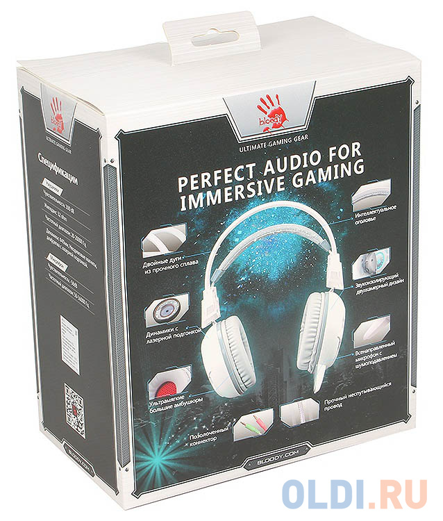 Гарнитура  A4Tech Bloody G300 gray+white (2.2м) фото