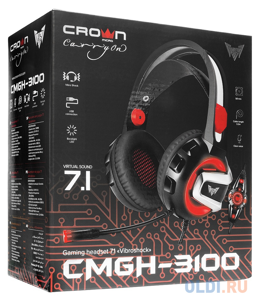 Игровая гарнитура проводная Crown CMGH-3100 черный красный фото