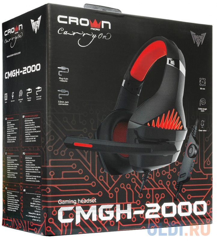 Игровая гарнитура проводная Crown CMGH-2000 черный красный Вид№6