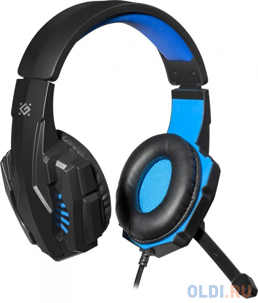 Игровая гарнитура Warhead G-390 LED черный+синий, кабель 1,8 м DEFENDER 64039 - фото 3