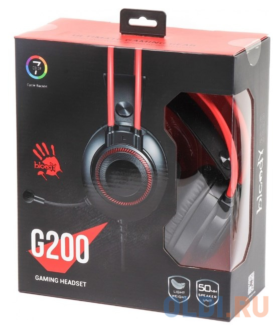 Наушники с микрофоном A4Tech Bloody G200S черный/красный 2м мониторные USB оголовье (G200S USB/ BLACK +RED) фото