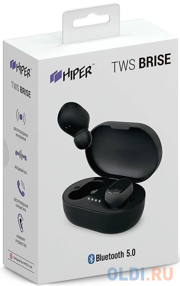 Наушники Hiper TWS BRISE HTW-S6 Bluetooth 5.0 гарнитура Li-Pol 2x50mAh+400mAh черный - фото 4