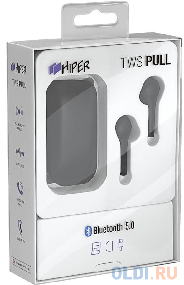Наушники Hiper TWS PULL Bluetooth 5.0 гарнитура Li-Pol 2x40mAh+400mAh, черный HTW-MX1 - фото 4