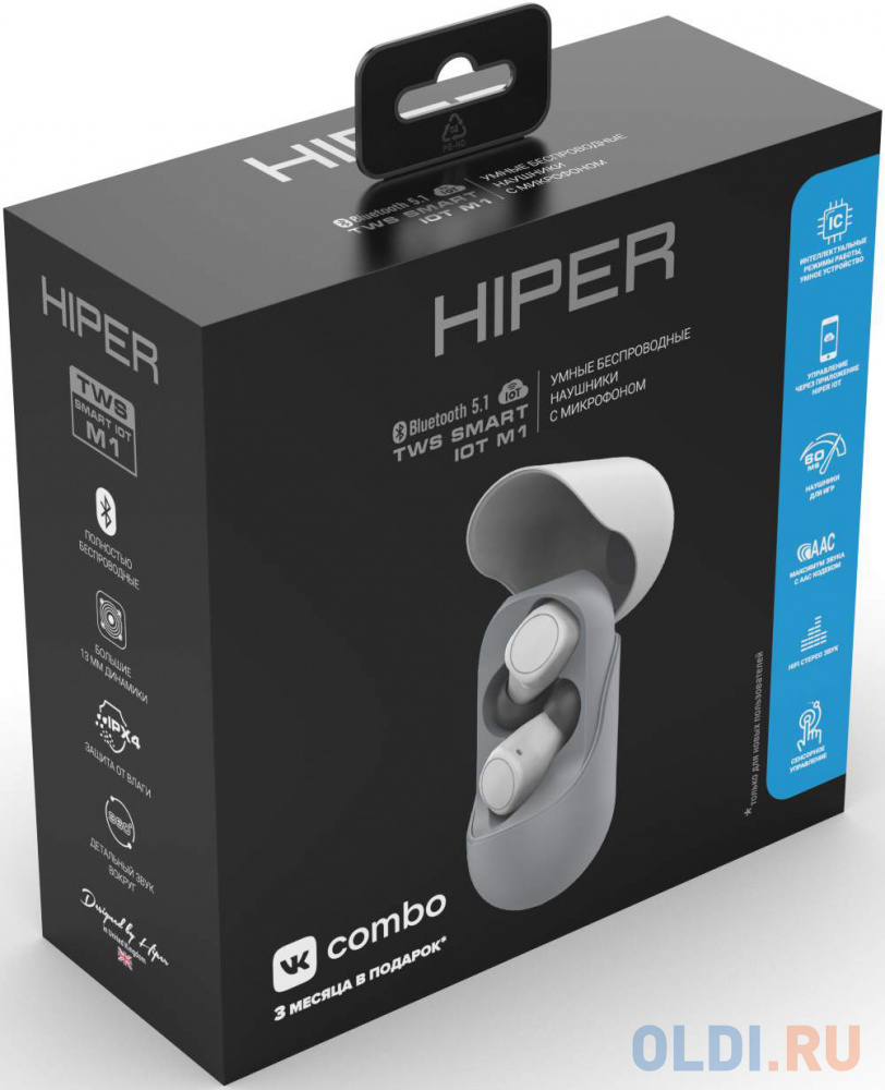 Гарнитура вкладыши Hiper TWS Smart IoT M1 серый беспроводные bluetooth в ушной раковине (HTW-M10) - фото 5