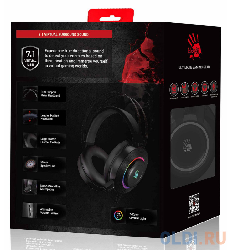 Наушники с микрофоном A4Tech Bloody G521 черный 2.3м мониторные USB оголовье (G521 (BLACK)) фото