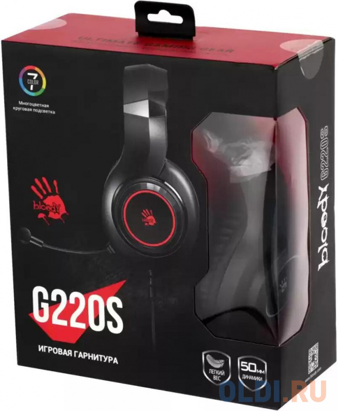 Наушники с микрофоном A4Tech Bloody G220S черный 2м мониторные USB оголовье (G220S USB/ BLACK) фото