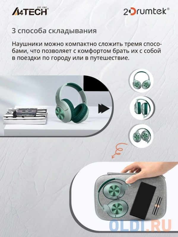Наушники мониторные A4Tech 2Drumtek BH300 1м зеленый беспроводные bluetooth оголовье (BH300 MATCHA GREEN) фото