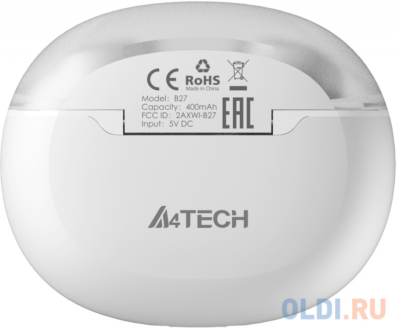 Гарнитура вкладыши A4Tech 2Drumtek B27 TWS белый беспроводные bluetooth в ушной раковине (B27 GRAYISH WHITE) фото