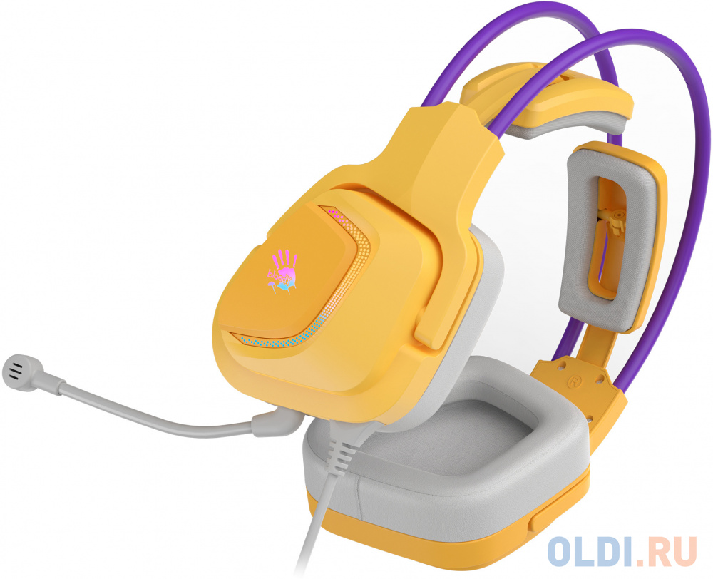 Гарнитура игровая A4TECH Bloody G575,  для компьютера, мониторные,  желтый  / фиолетовый [g575 /royal violet/ usb] фото