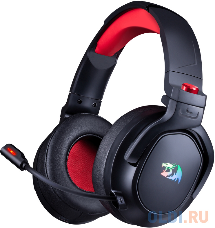 Беспроводная игровая гарнитура REDRAGON NOMEN чёрно-красная (3,5-мм джек, USB, 2.4G, 50 мм, 1000 мАч, RGB подсветка) фото