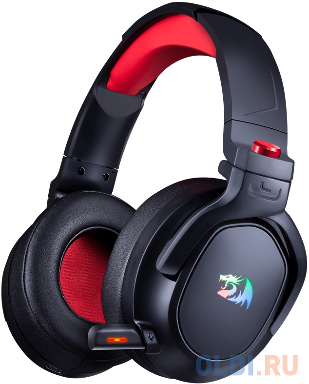 Беспроводная игровая гарнитура REDRAGON NOMEN чёрно-красная (3,5-мм джек, USB, 2.4G, 50 мм, 1000 мАч, RGB подсветка) фото